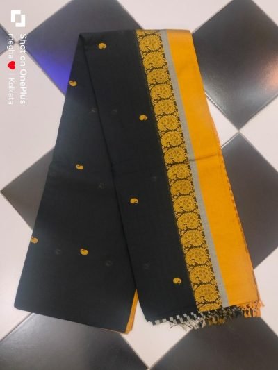 Tosor par saree in black
