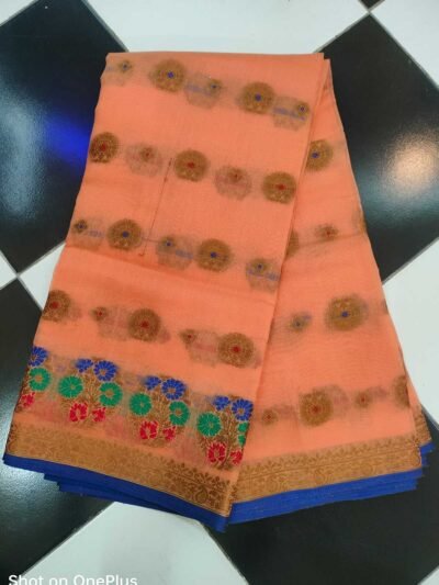 Peach colour gujarati handpicked saree